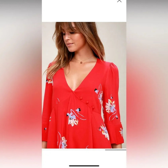 Time On My Side Red Floral Print Wrap Dress - Picture 4 of 9